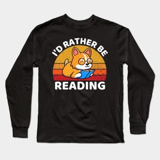 Cute Corgi Dog Reading  Book Long Sleeve T-Shirt